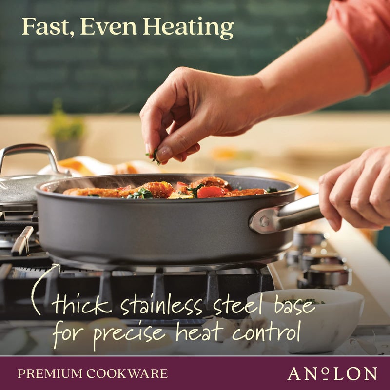 Anolon Accolade Forged Hard Anodized Nonstick Deep Frying Pan / Skillet with Helper Handle and Lid, 12 Inch - Moonstone Gray - Image 4